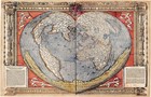 Vintage Map flat Earth description Of The World    Canvas Wall Art Picture Print