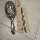 Vintage Antique Silver Plated Vanity Set Handheld Brush And Celluloid Comb Euc