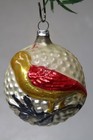 Antique Vtg Glass Outdent Bird On Branch Embossed Ball Christmas Ornament German