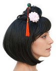 Geisha Glamour Black Wig Adult Short Bob Bangs Topknot Bun Japanese Asian China