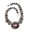 Antique French Art Nouveau Necklace Lotus Dsn Silver-plated With Amethyst Glass