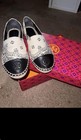 Tory Burch Women   s Slip-on Espadrille Flats Cotton Paisley Black white Us 9
