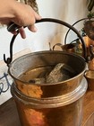 Antique Hand Hammered Copper Jam Pot Cauldron Kettle Wrought Iron Bail 10   