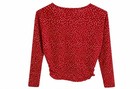 Wednesday s Girl Women s Red Floral Wrap Twist Front Long Sleeve Top Size S