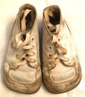 Vintage High Top White Leather Baby Shoes W  Laces Shabby Chic Rustic Decor Only