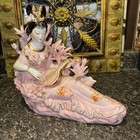 Vtg Mcm Japanese Geisha Playing Lute Hand Painted Porcelain Figurine Statue