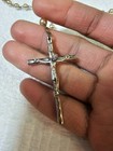 Vtg Cross Crucifix Catholic Religious Rosary W  Faux Pearl Inri Italy 24 1 2in 