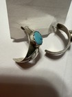 Native American Sterling Silver Turquoise Oval Bezel Hoop Earrings