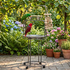 Large Wood Bird Stand Parrot Perch Playpen Gym Training Table W  Bowls