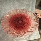 Pink Glass Pedestal Cake Stand Decorative Pattern Round Glossy 9 In Diameter