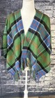 Edinburgh Scarf Shawl Wrap Womens Os Green Plaid Lambswool Fringe Cozy Tartan