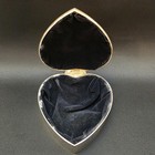 Vtg Heart Shaped Brass Bow Silver Plated Trinket Box Blue Velvet Lined Jewelry