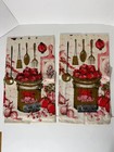 Two Vintage Parisian Prints All Pure Linen Kitchen Dish Tea Towel Red