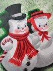 Vintage Snowman  Snow Woman Christmas Greeting Card Wenv Glitter Unused 1940 s