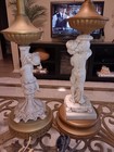 Beautiful Pair Vintage Mid Century Porcelain   Brass Lamps Children   Working 