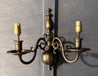 Pair Of Antique Brass Wall Sconce Twin Branch Lights 