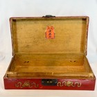 Large Antique 19th Century Handmade Leather Chinese Box Red W  Gold Gilt Symbol