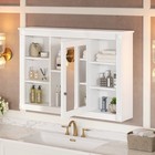 Wall Mounted Bathroom Storage Cabinet With Mirror 42  Modern White Mdf