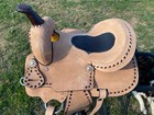 12  Youth Western Barrel Saddle Rough Out Leather W black Buckstitching 