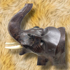 Vintage Elephant Sculpture Statue Black Leather Wrapped Lucky Trunk Up 13 