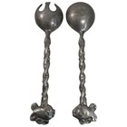 Vintage Cast Metal Fish Handle Salad Servers Twisted Stem Spoon Fork Set 13 