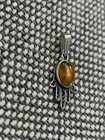 Vtg Sterling Silver Hamsa Hand Of Fatima Pendant W  Amber   Agate Color Stone