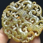 Antique Xiuyan Jade Pendant Dragon Phoenix Peace Amulet Vintage Jade Jewelry