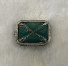 Antique 1920s Art Deco Green Chrysoprase And Silver Metal Brooch Pin 1  X 0 5 