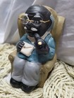 Vintage African American Man Statue Figurine Piggy Bank Black Tan Blue Glasses 