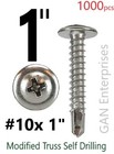 Modified Truss Head Phillips Self Drilling Screws  10 X 1  Zinc Plated 1000