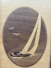 Hudson River Wood Inlay Art Sailboat Scene Wood Framed 7x10 Artist Signed Nelson