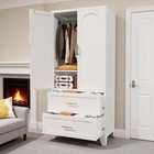 71  Metal Wardrobe Closet Armoire Organizer With Drawer Hanging Rod Heavy White