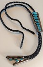 Vintage Native American Sterling Silver And Turquoise Bolo Tie - Signed  a B 