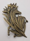 Very Rare  Vintage Jj Jonette Jewelry Zebra Brooch Pin Gold Tones Brass 1970 s