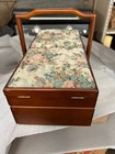 Vintage Accordion Sewing Box Upholstered Lid 3 Tier Fold Out Compartments