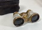 Antique French Opera Glasses Brass   Mother Of Pearl   Original Case - Read