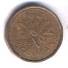 1991 Penny Queen Elizabeth Ii Cent Canada Canadian One Cent Coin  6582