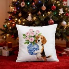 Blue Chinoiserie Rose Beagle Pillow Covers 18x18  Beagle Dog Pillow Cover -j