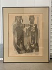      Vintage Old Modern African Cubist Figural Abstract Lithograph  Townsley 1973