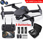 Rc Drone With 4k Hd Dual Camera Wifi Fpv Foldable Quadcopter   3 Battery E88pro
