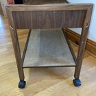 Vintage Mid Century 2-tier Wooden Faux Wood Rolling Bar Serving Tv Cart Cane Mcm