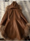 Brown Leather Mid-length Coat With Fur Trim Hood Zip Closure Heavyweight Women