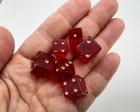 Vtg 6 Piece Cherry Red Translucent Bakelite Dice Tested Old Game Dice Odd Size