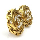 Authentic 1988 Vintage Chanel Earrings Cc Mark Rhinestone Gold 23 Stamp France