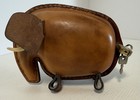 Vintage Original Kounoike Brown Leather Elephant Coin Bank Made In Japan