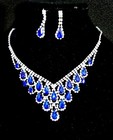 Blue Crystal Choker Rhinestone Necklace Earring Set Bridal Prom Pageant
