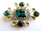 Beautiful Czech Vintage Style  Glass Rhinestone Button   Crystal   Emerald Green