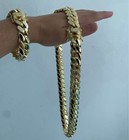 Bracelet   Chain Set  Miami Gold Cuban Link Gold Plated Stainless Steel Set 20mm