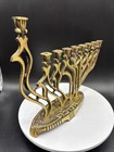 Vintage Israel Judaica Brass Oppenheim Hanukkah 9 Arm Lamp Light Candle Menorah