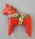 Vintage Red Swedish Dala Horse Hand Carved Wood Nils Olsson Label Sweden 5   